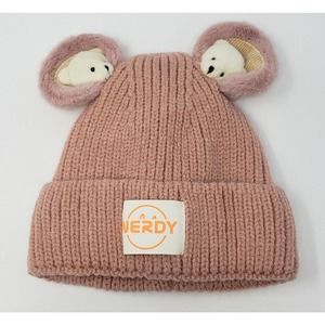 Women's Fuzzy Bear Wool Hat with ears - cute dusty pink color  -